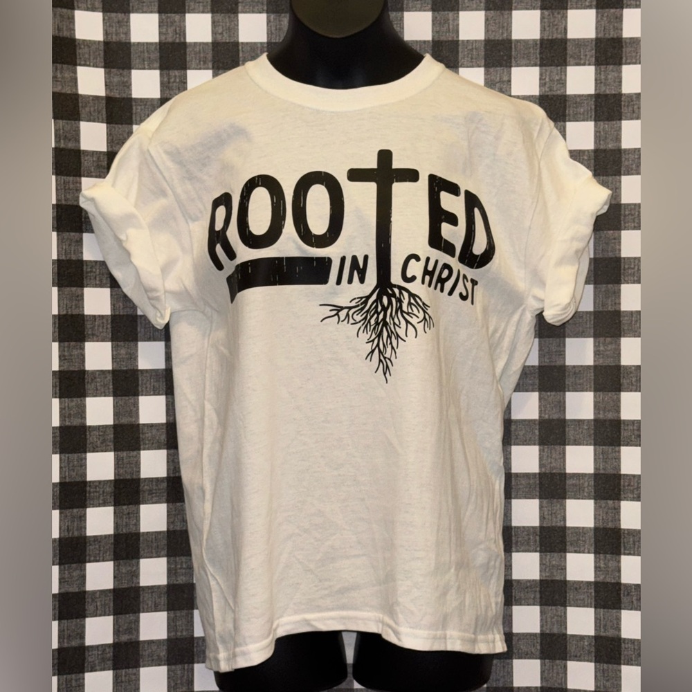 White 'Rooted in Christ' Graphic T-Shirt